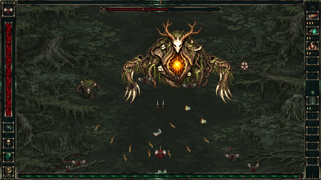 The Root Witch spreads her animated roots across the woodland battlefield