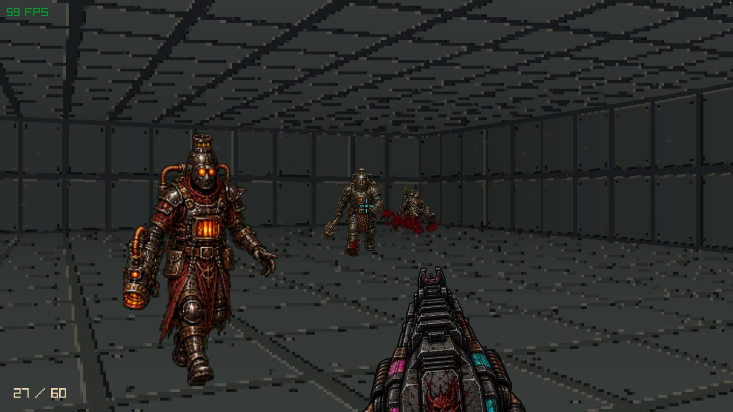 Noscope Hero screenshot showing close enemy pressure and old-school weapon view
